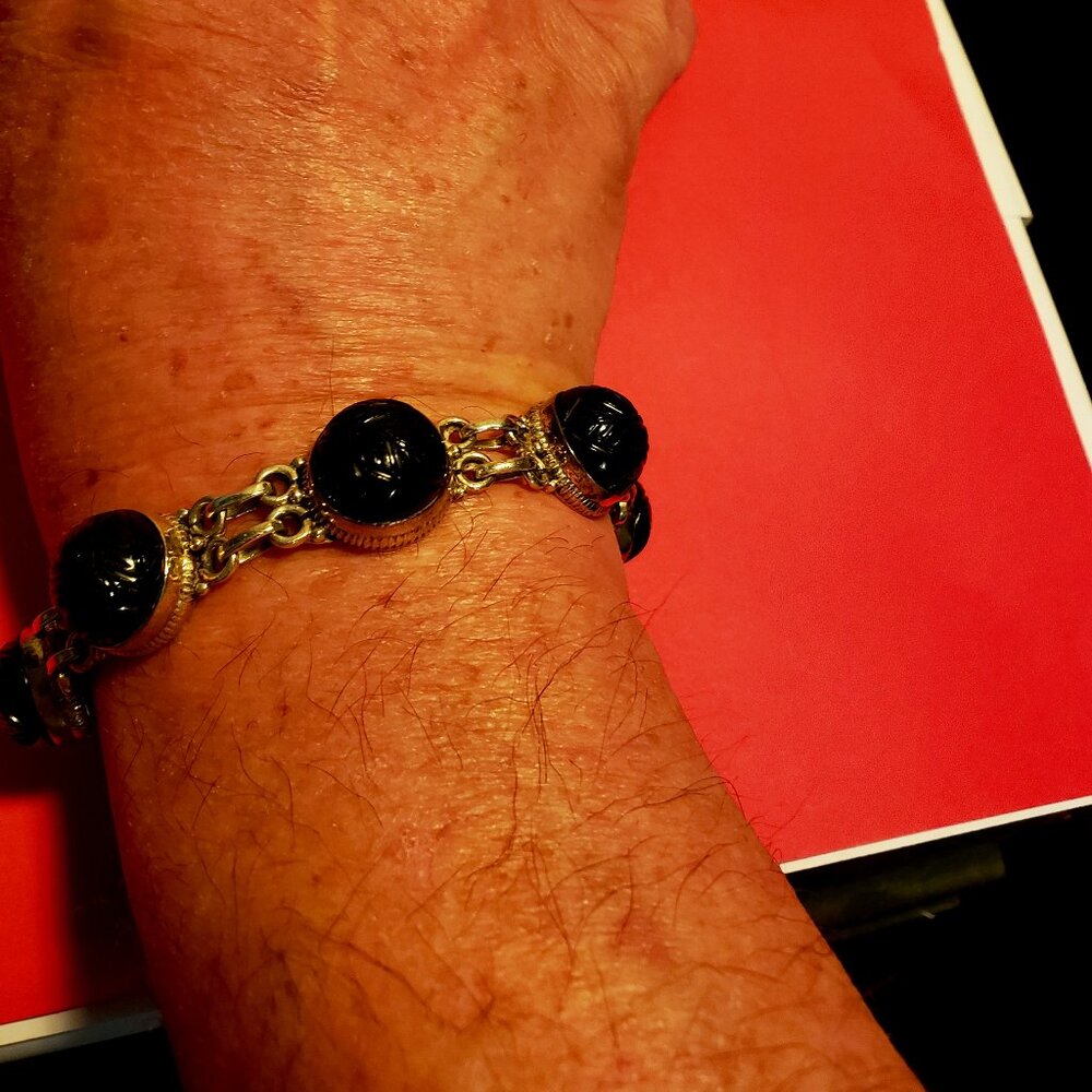Vintage 925 Sterling Silver Black Onyx Bracelet